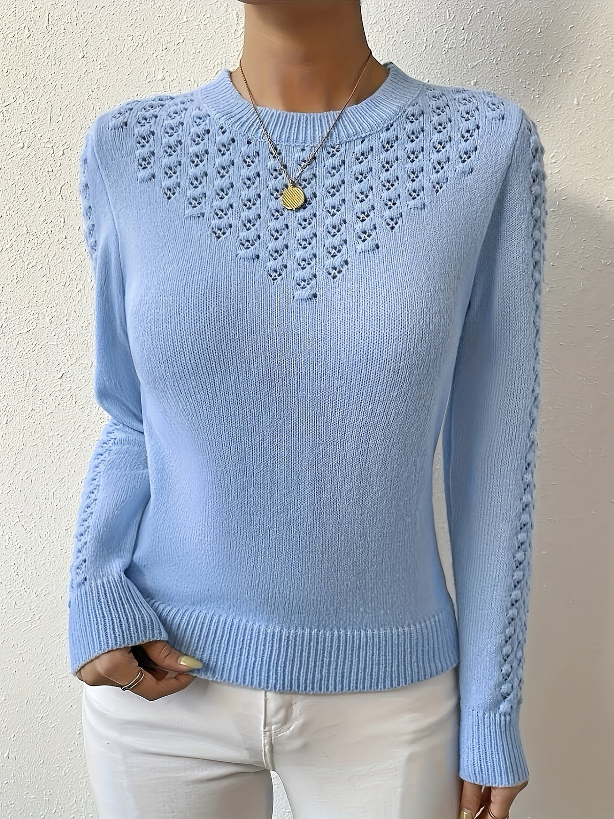 Fenara | Women's Pointelle Knit Long Sleeve Sweater