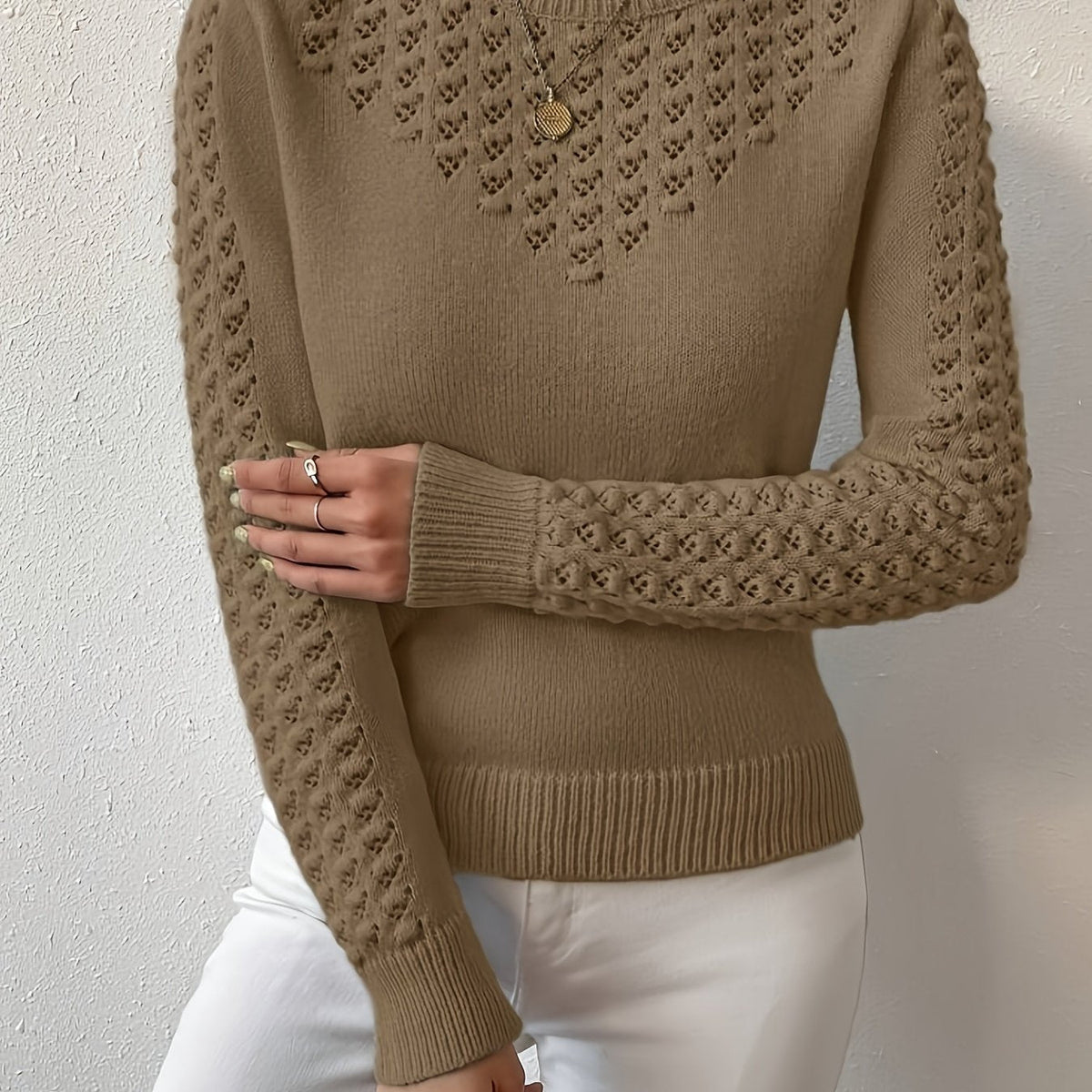 Fenara | Women's Pointelle Knit Long Sleeve Sweater