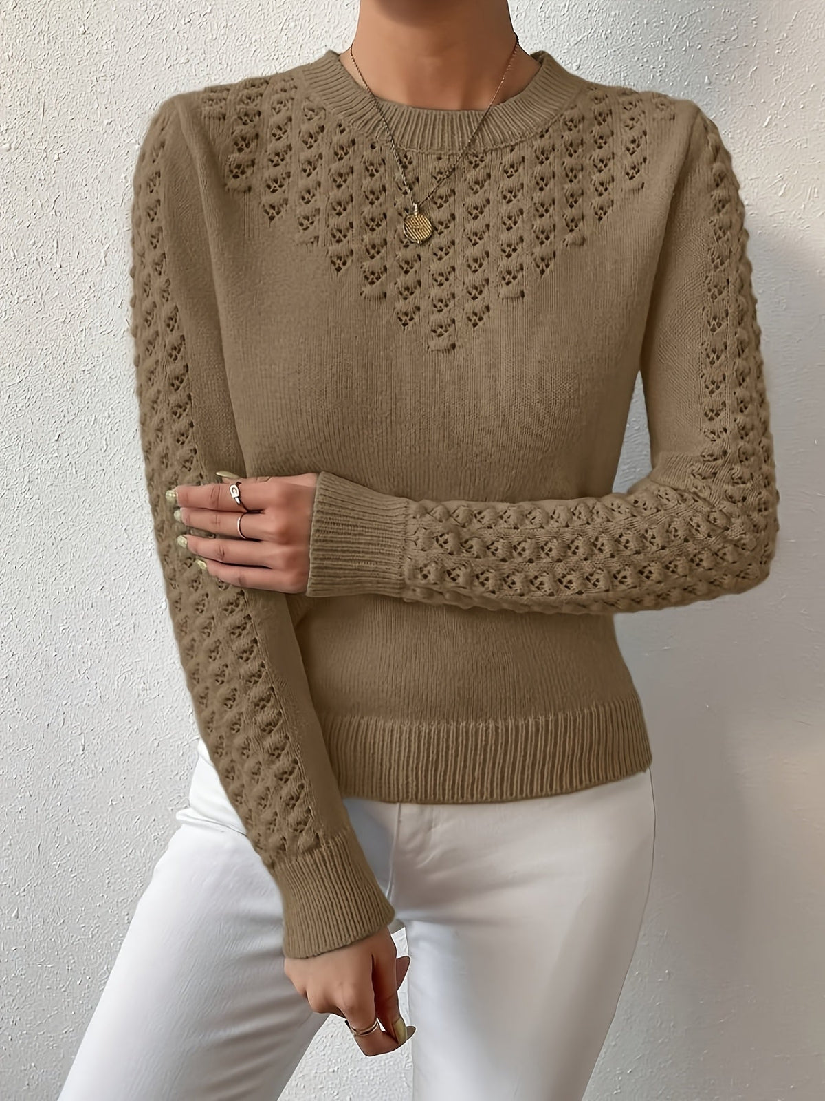 Fenara | Women's Pointelle Knit Long Sleeve Sweater
