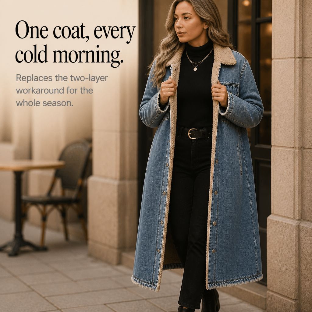 Halvorne | Women's Sherpa-Lined Long Denim Winter Coat