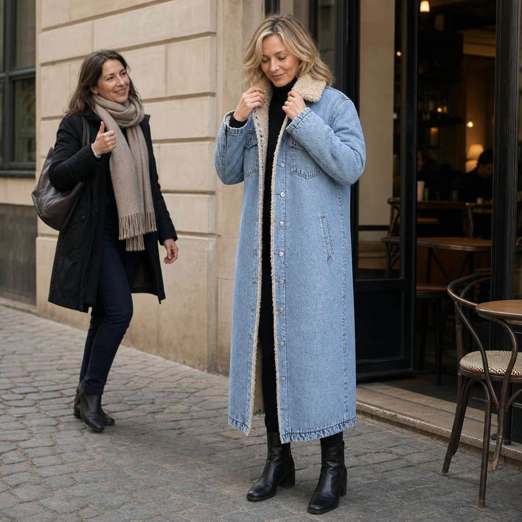 Halvorne | Women's Sherpa-Lined Long Denim Winter Coat