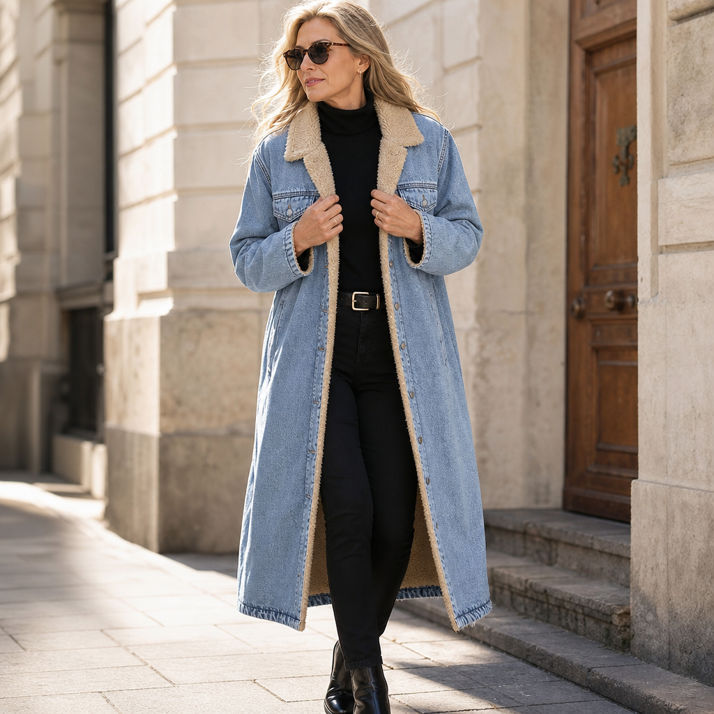 Halvorne | Women's Sherpa-Lined Long Denim Winter Coat