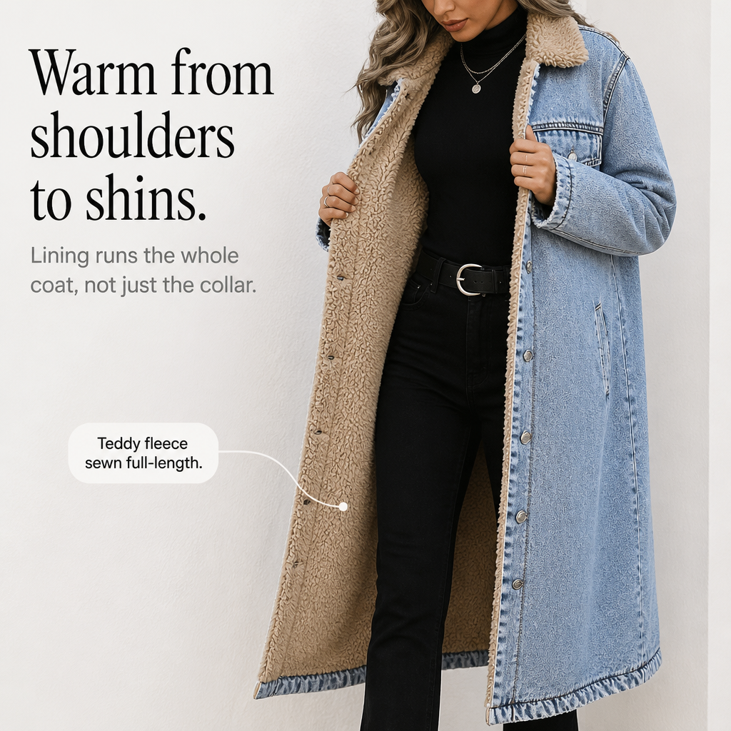 Halvorne | Women's Sherpa-Lined Long Denim Winter Coat