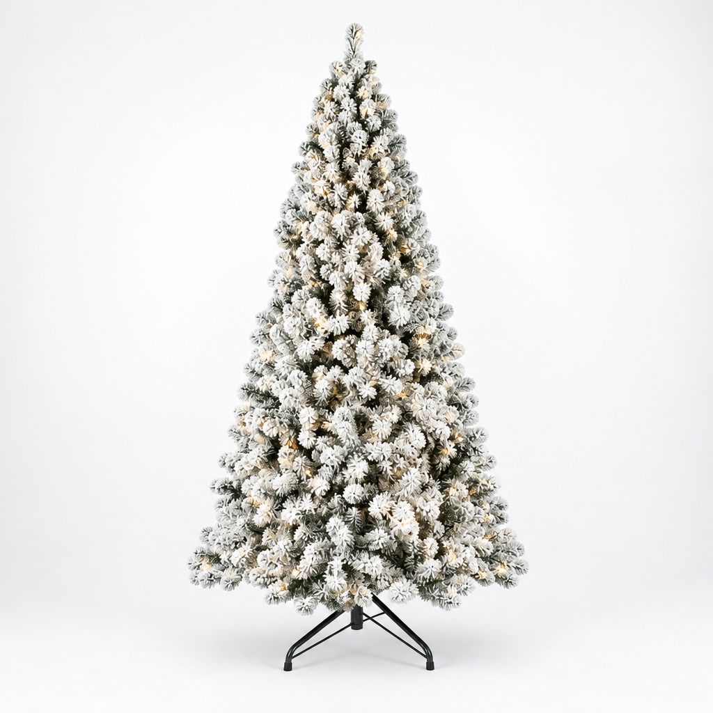 Pre-Lit Snow Flocked Christmas Tree 5ft, 6ft, 8ft, 9ft – studio photo