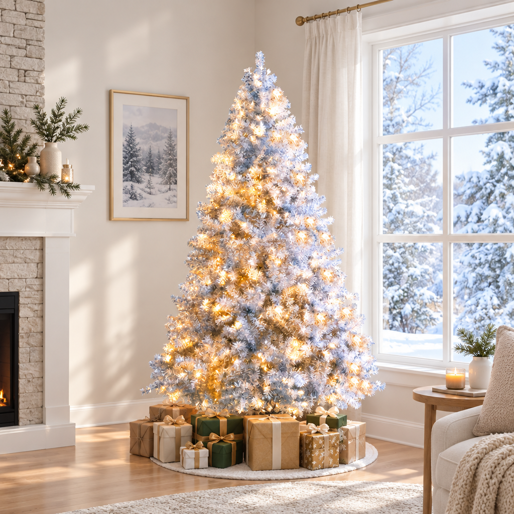 Pre-Lit Silver Christmas Tree 6ft – by a window in daylight