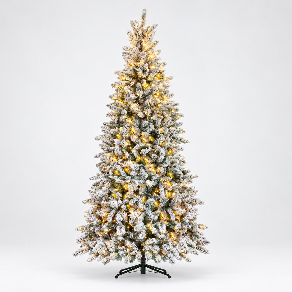 Pre-Lit Snow Flocked Pencil Christmas Tree 7ft – studio photo