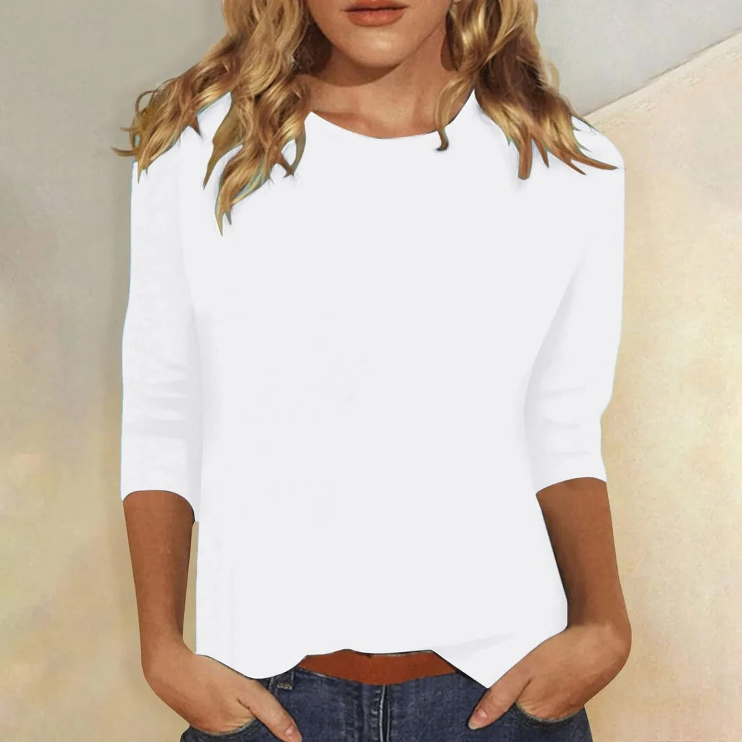 Genevieve | Women's Crew Neck 3/4 Sleeve Casual Everyday Top