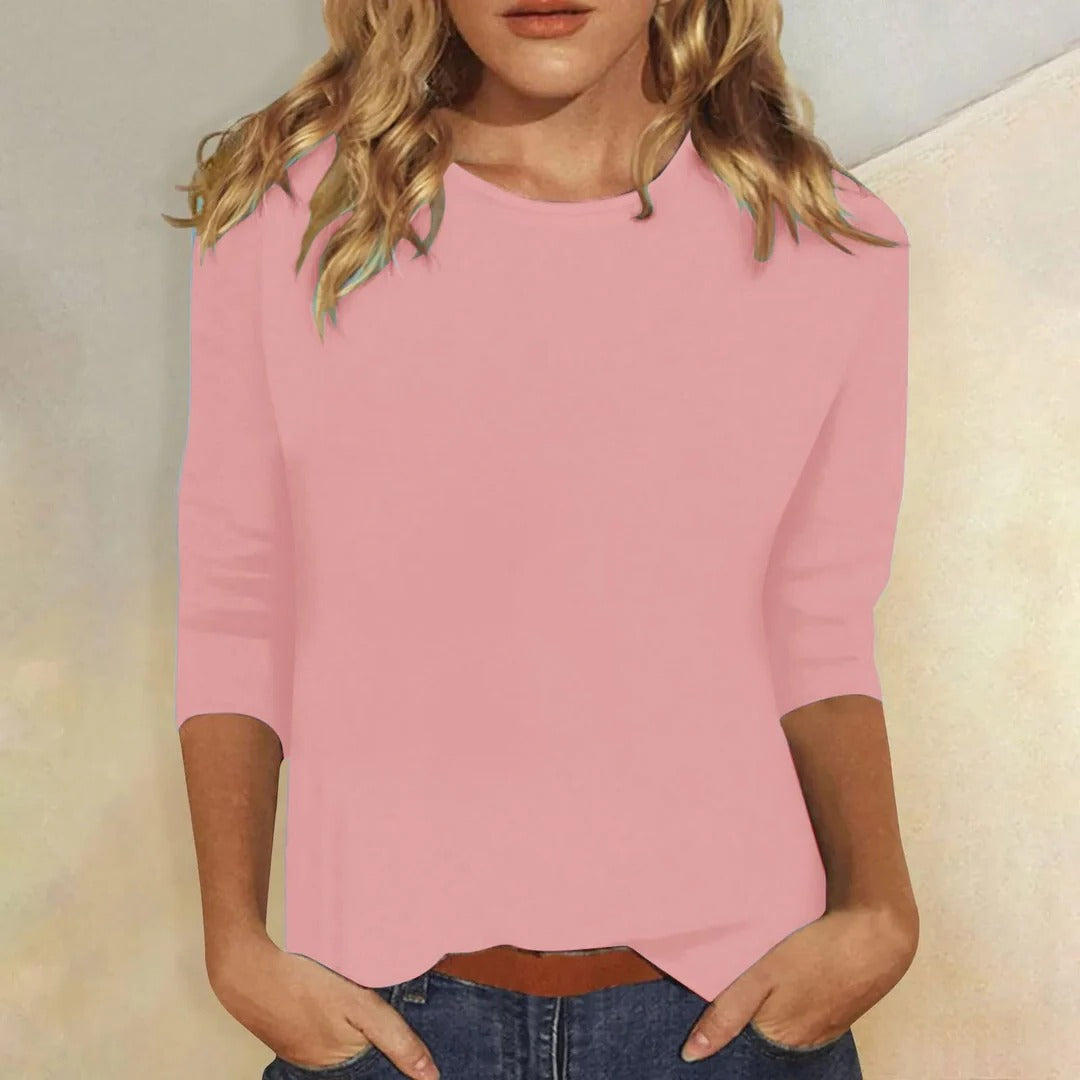 Genevieve | Women's Crew Neck 3/4 Sleeve Casual Everyday Top