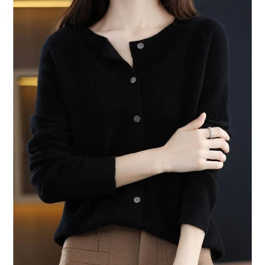 Women's round neck cardigan sweater