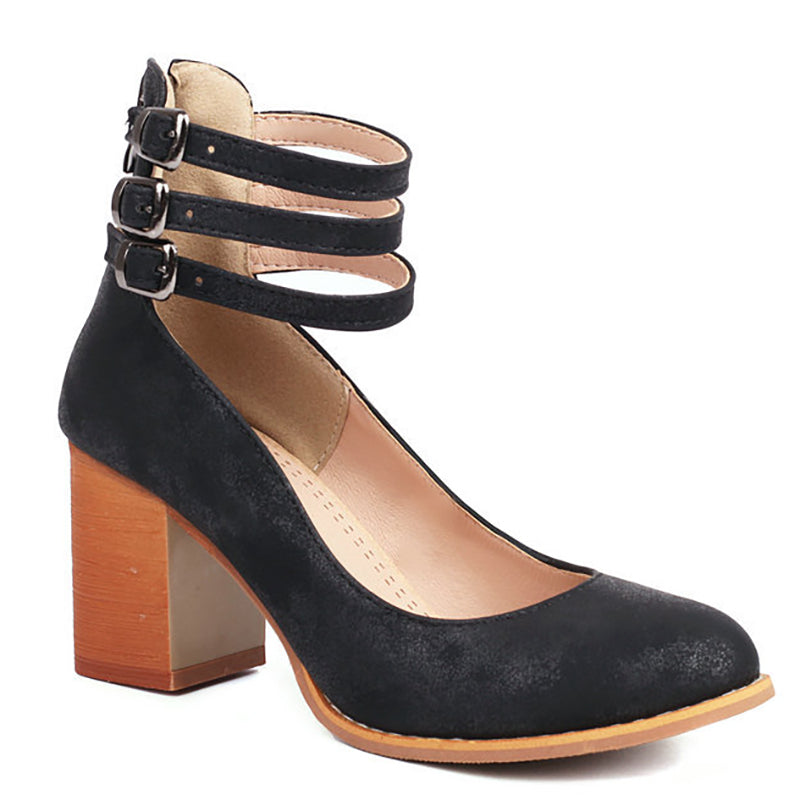 Refined Ankle Strap Block Heel Boots