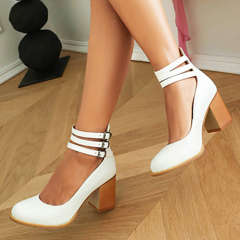 Refined Ankle Strap Block Heel Boots