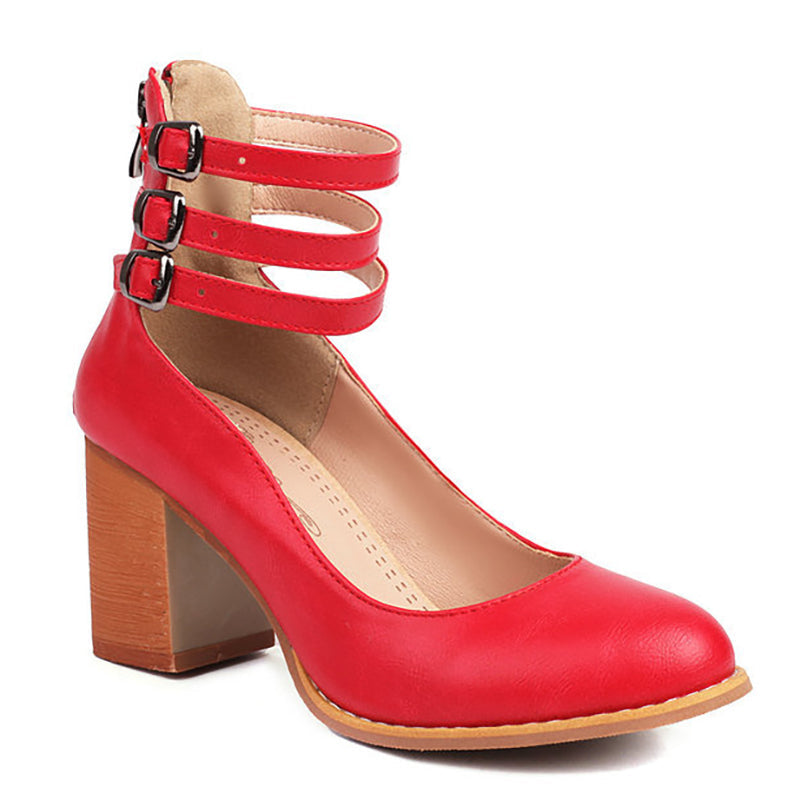 Refined Ankle Strap Block Heel Boots