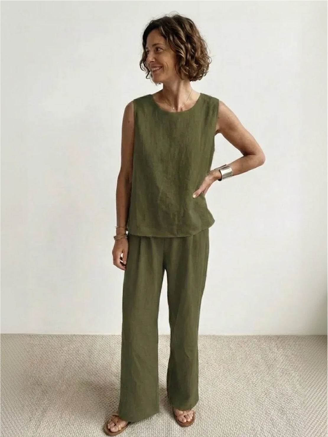 Olivia | Women's Sleeveless Tank Top and Wide-Leg Pants Set