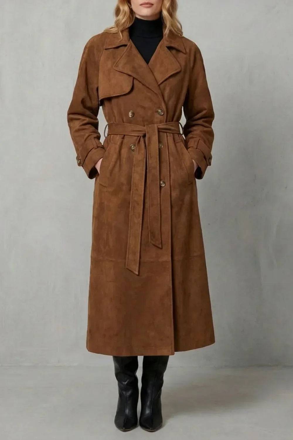 Lorvaine | Women's Belted Suede Trench Coat
