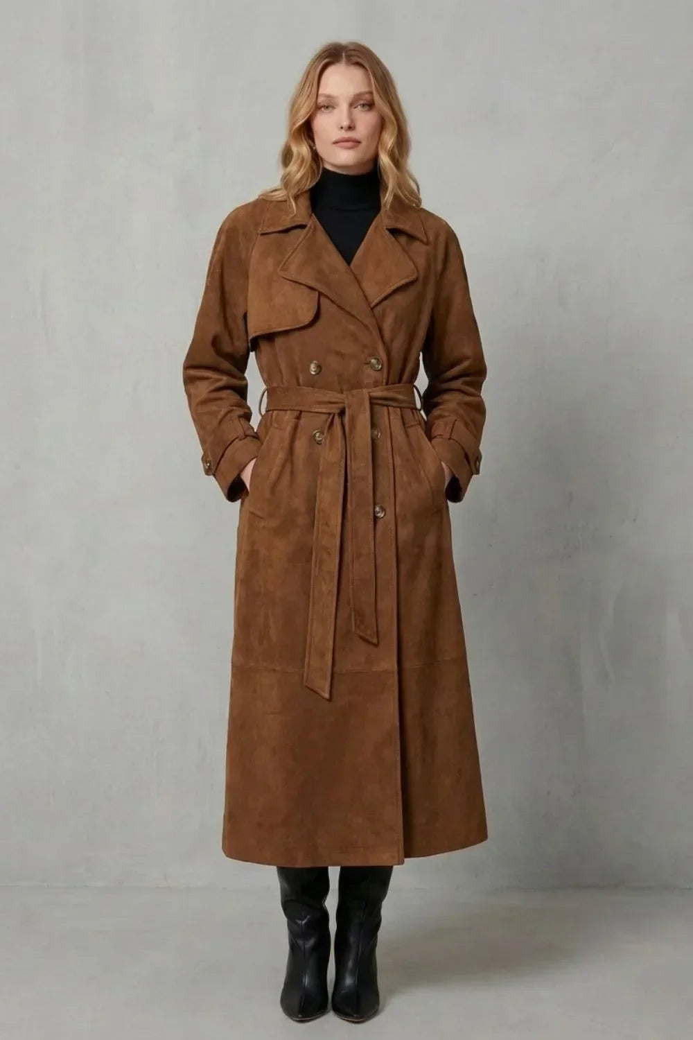 Lorvaine | Women's Belted Suede Trench Coat