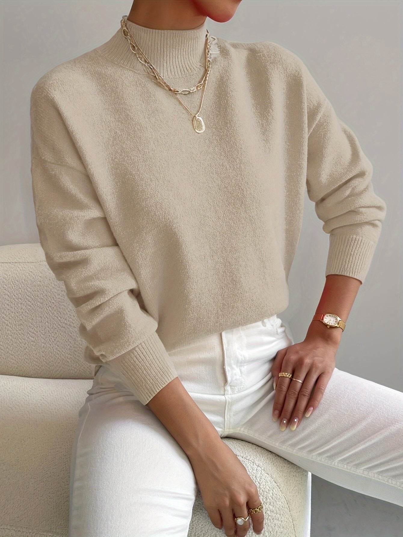 Elegant Ribbed Turtleneck Sweater Women