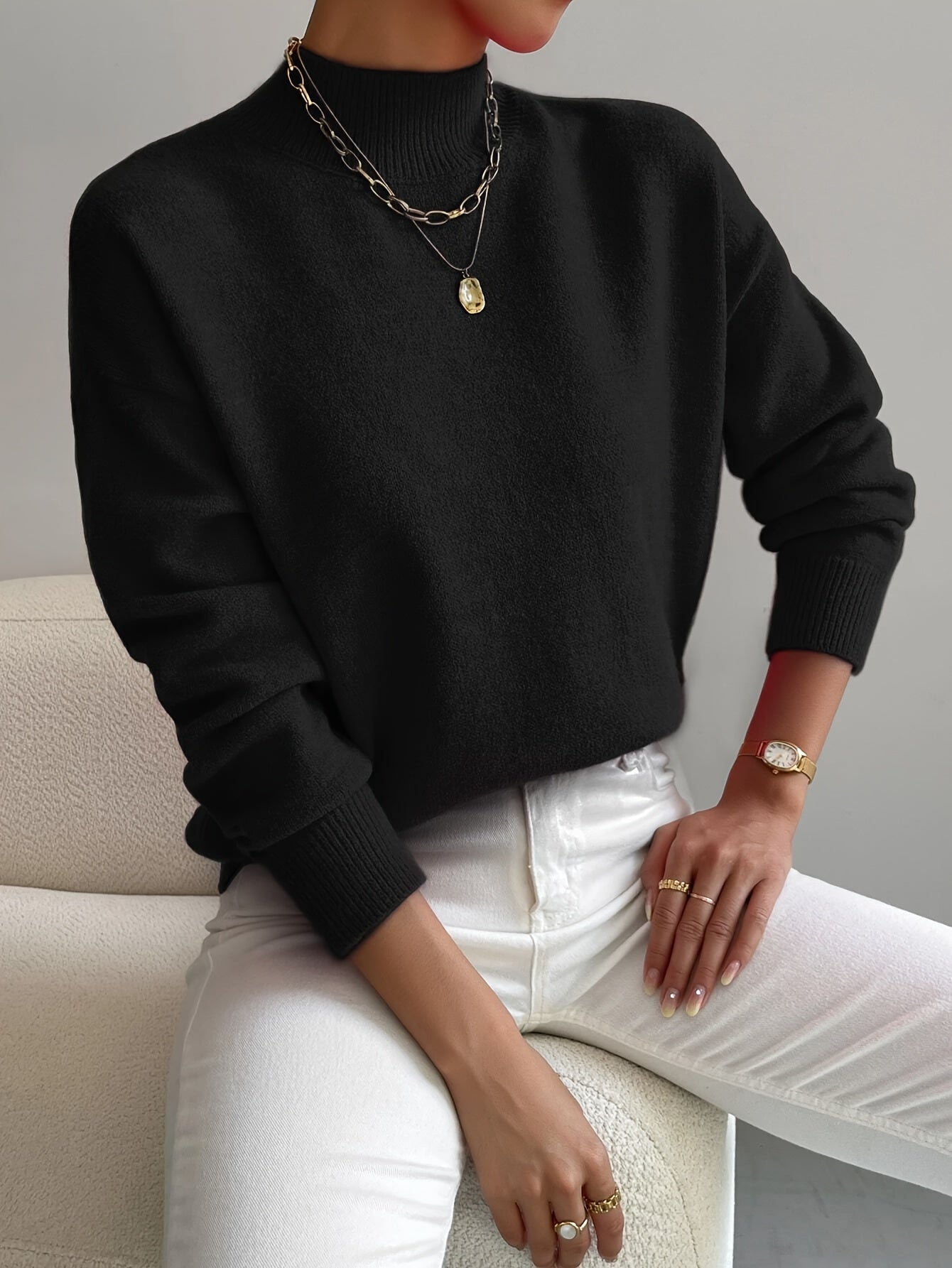 Elegant Ribbed Turtleneck Sweater Women