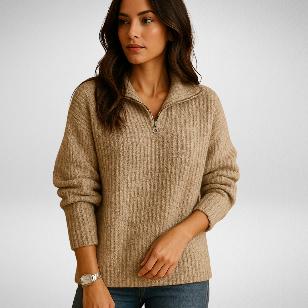 Marlena | Women's Half-Zip Ribbed Knit Sweater