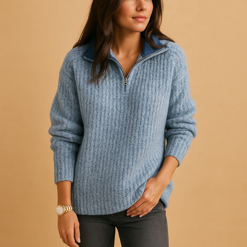 Marlena | Women's Half-Zip Ribbed Knit Sweater