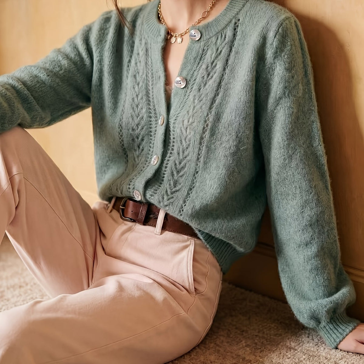 Marveth | Women's Cable Knit Button-Up Cardigan Sweater