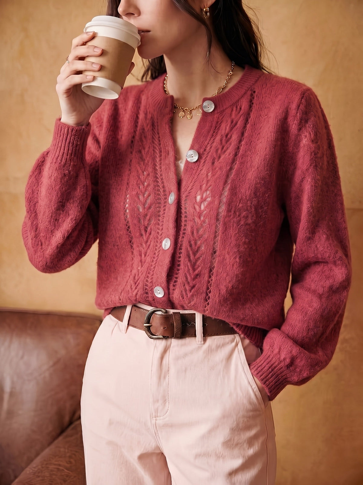 Marveth | Women's Cable Knit Button-Up Cardigan Sweater