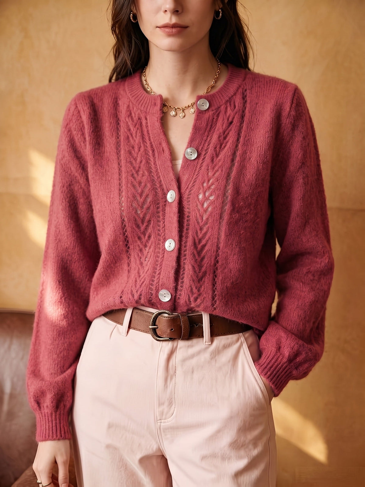 Marveth | Women's Cable Knit Button-Up Cardigan Sweater
