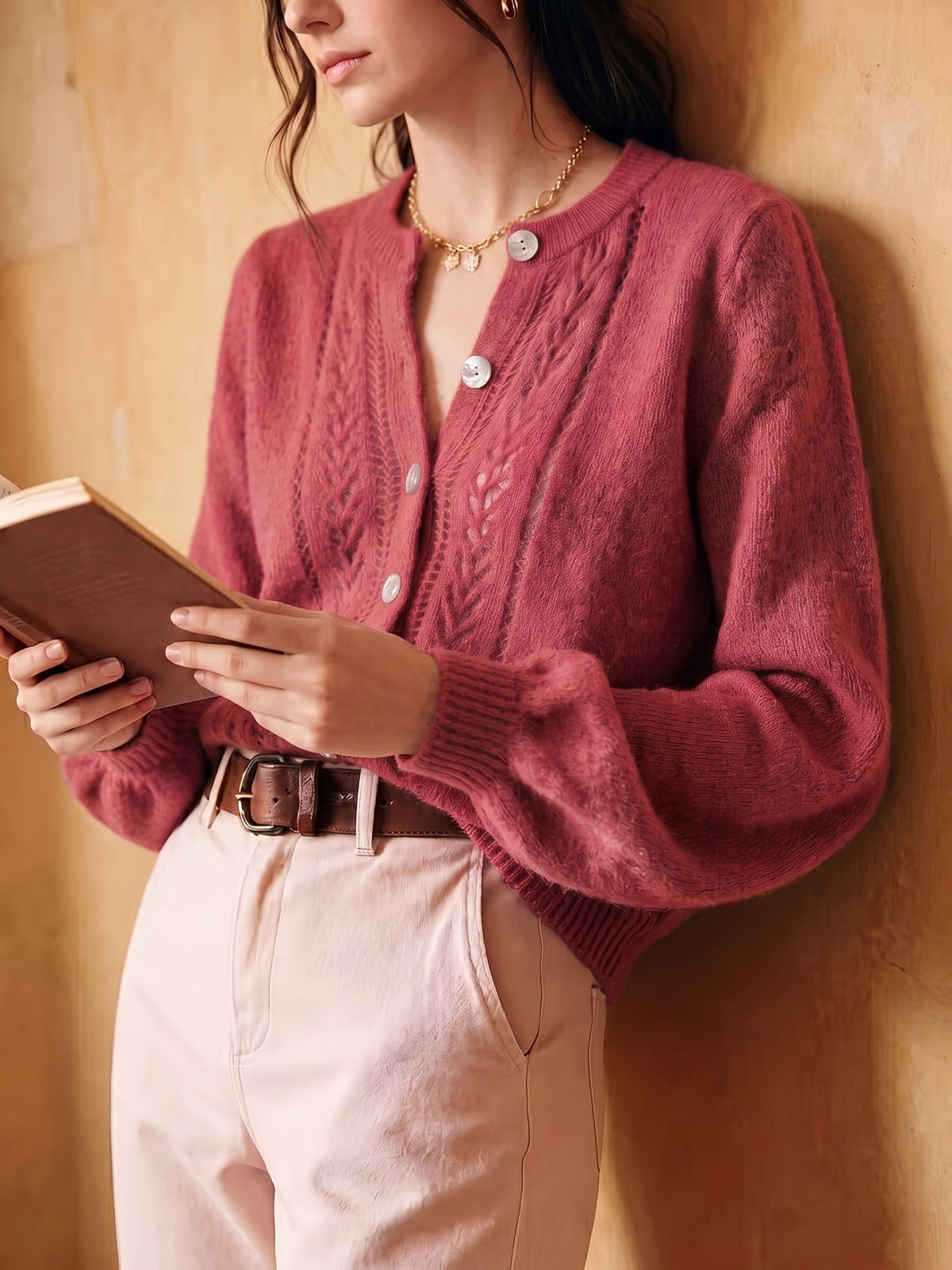 Marveth | Women's Cable Knit Button-Up Cardigan Sweater