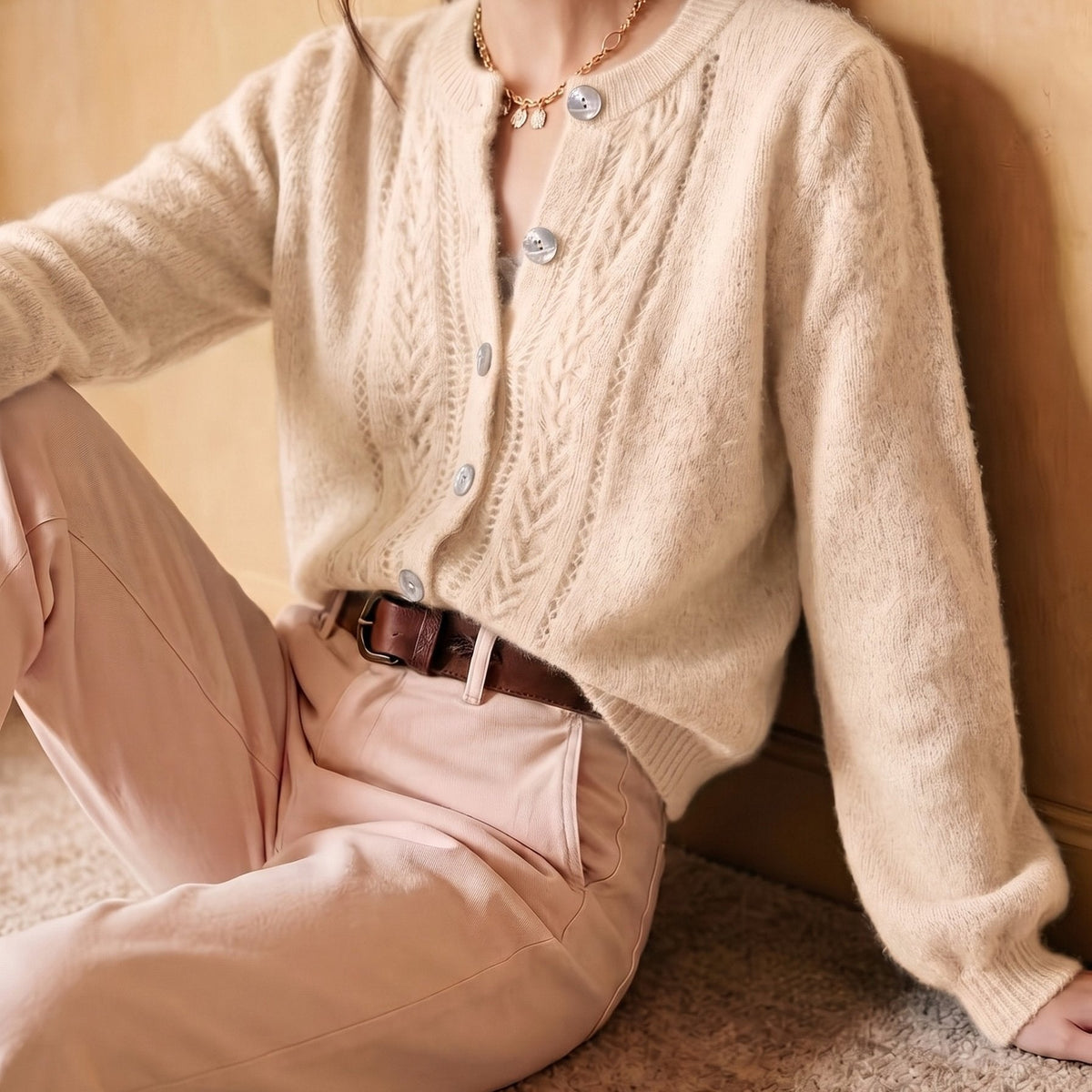 Marveth | Women's Cable Knit Button-Up Cardigan Sweater