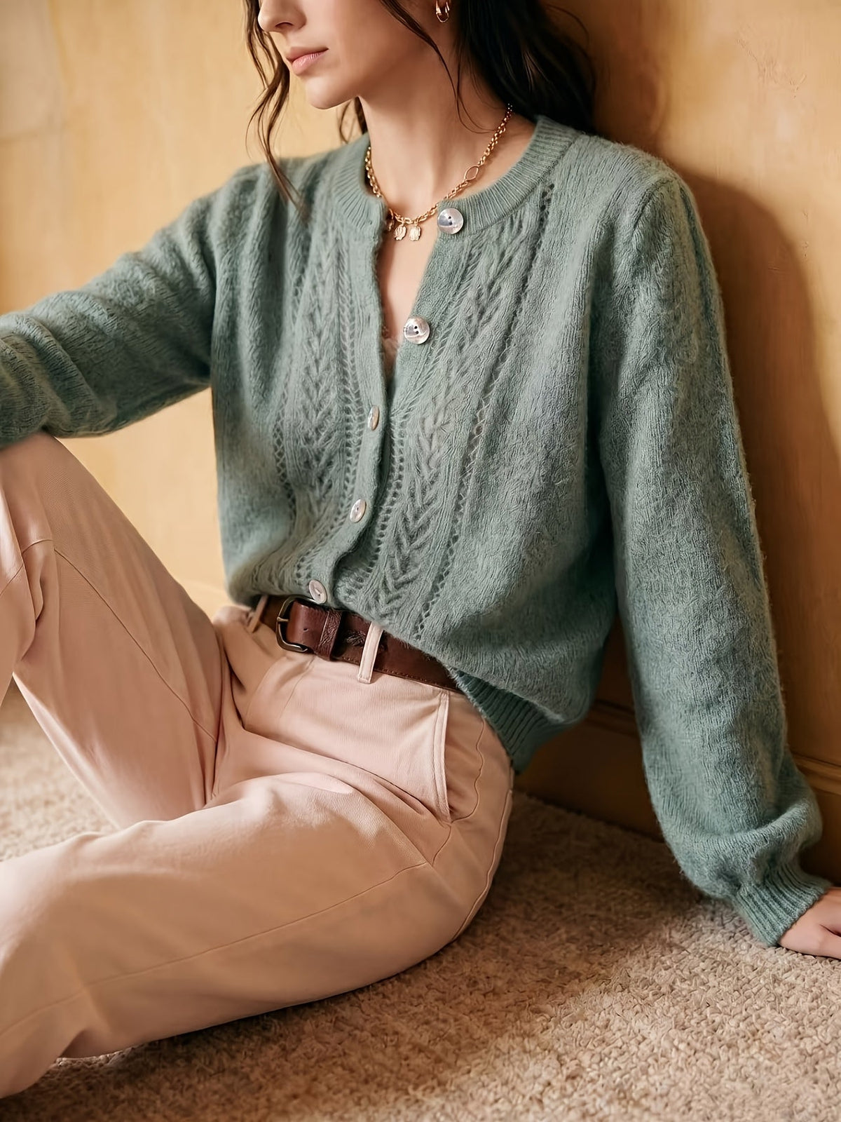 Marveth | Women's Cable Knit Button-Up Cardigan Sweater