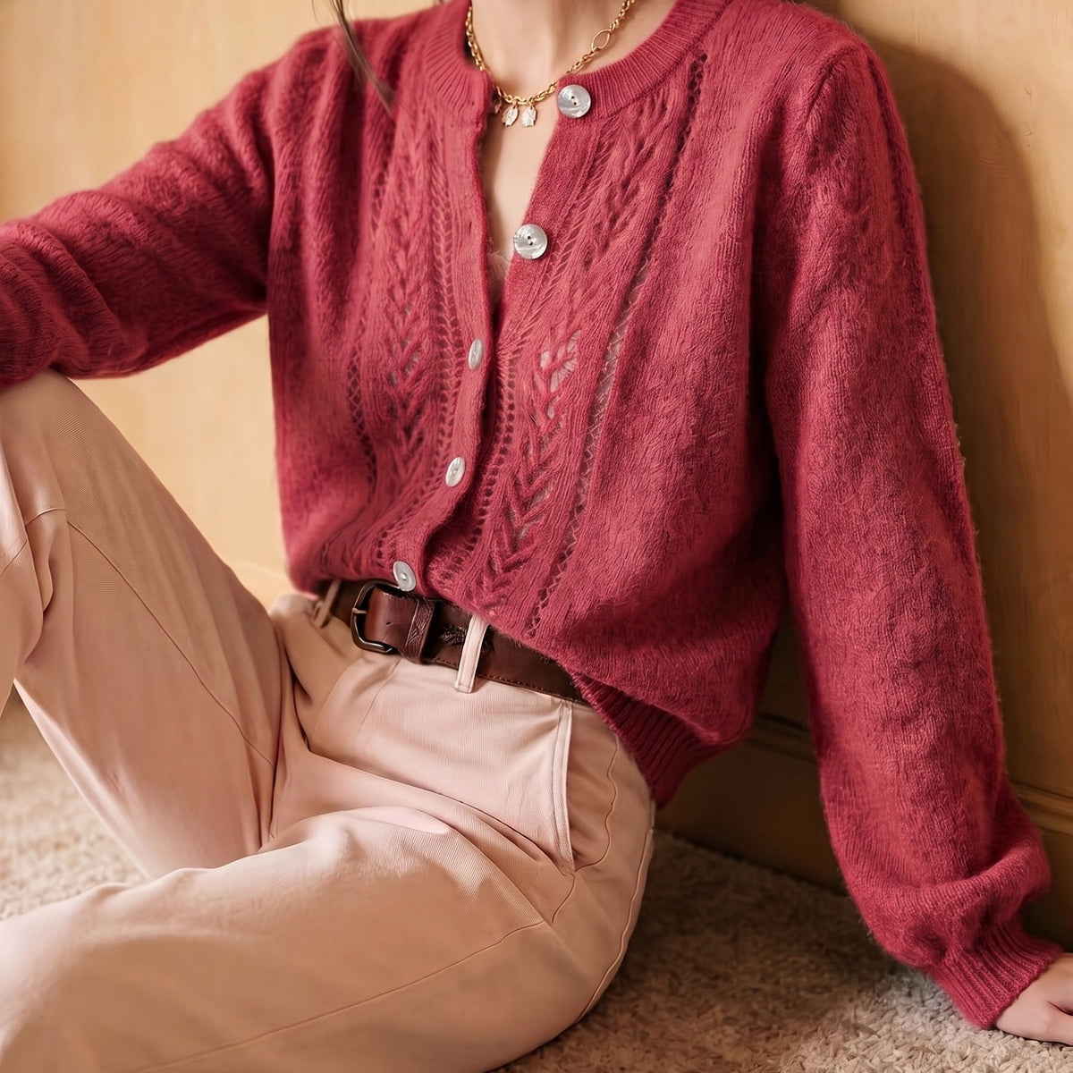 Marveth | Women's Cable Knit Button-Up Cardigan Sweater