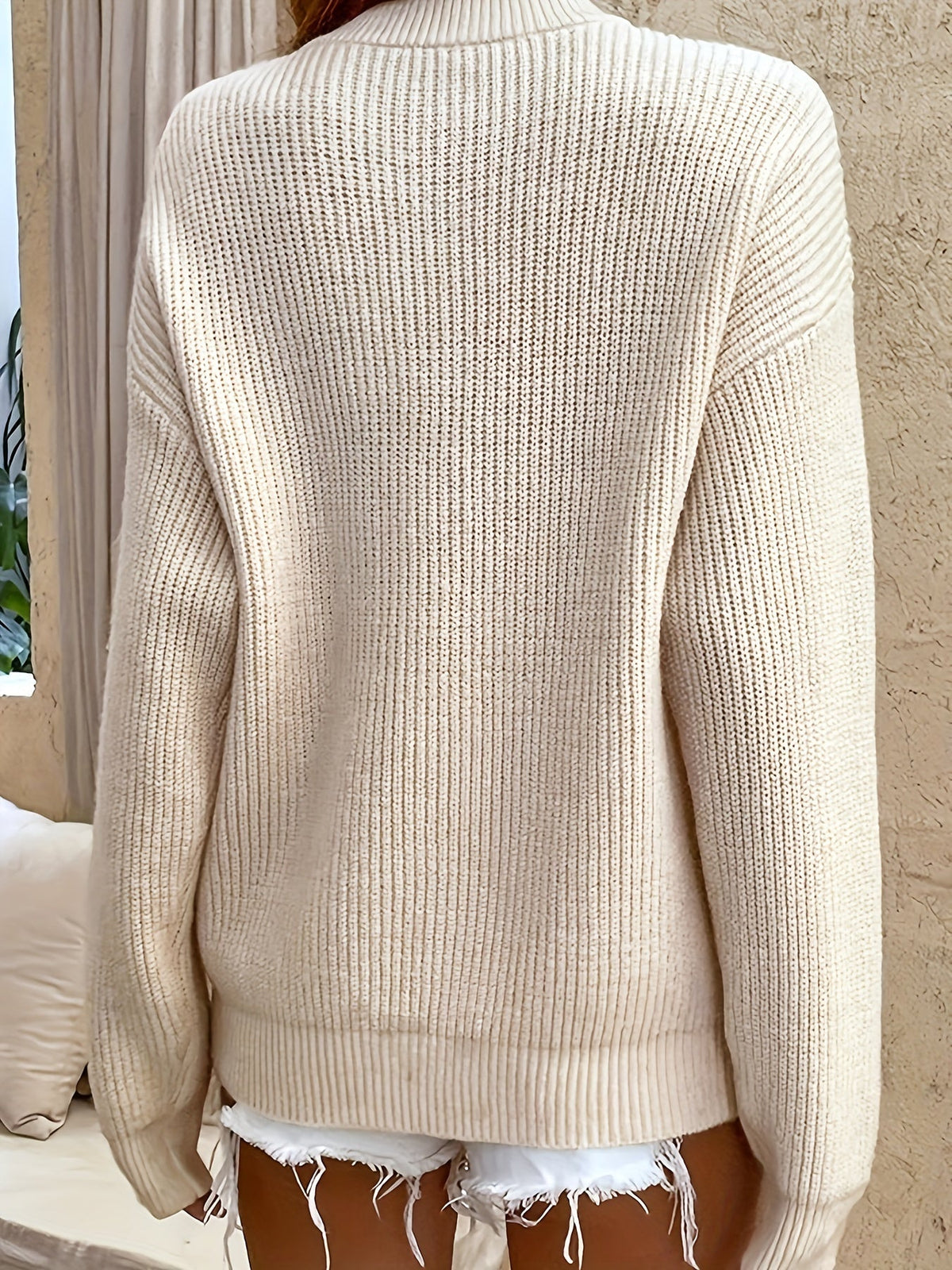 Marvyn | Women's Ribbed Henley Pullover Sweater
