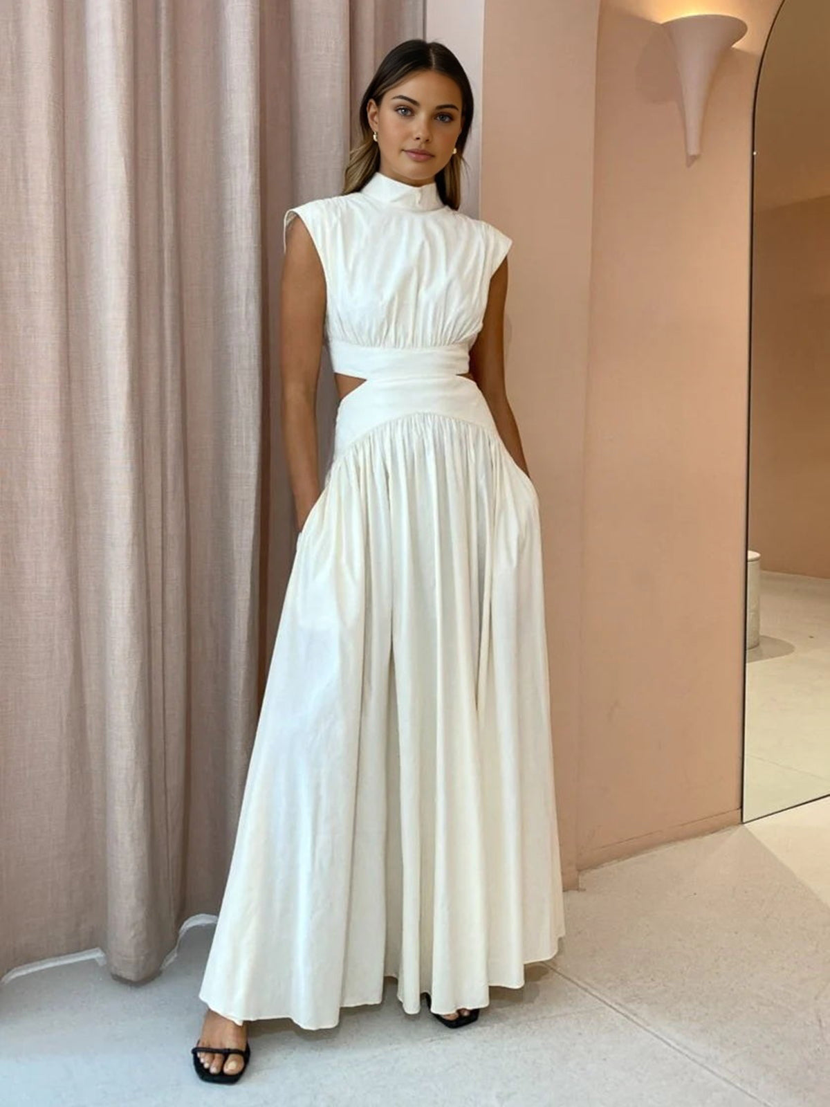 Blanc | Women's Mock Neck Cutout Maxi Dress Sleeveless Occasion Dress