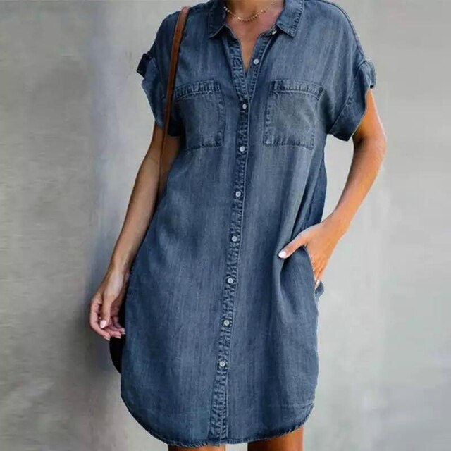 Lena - Modern Denim Shirt Dress