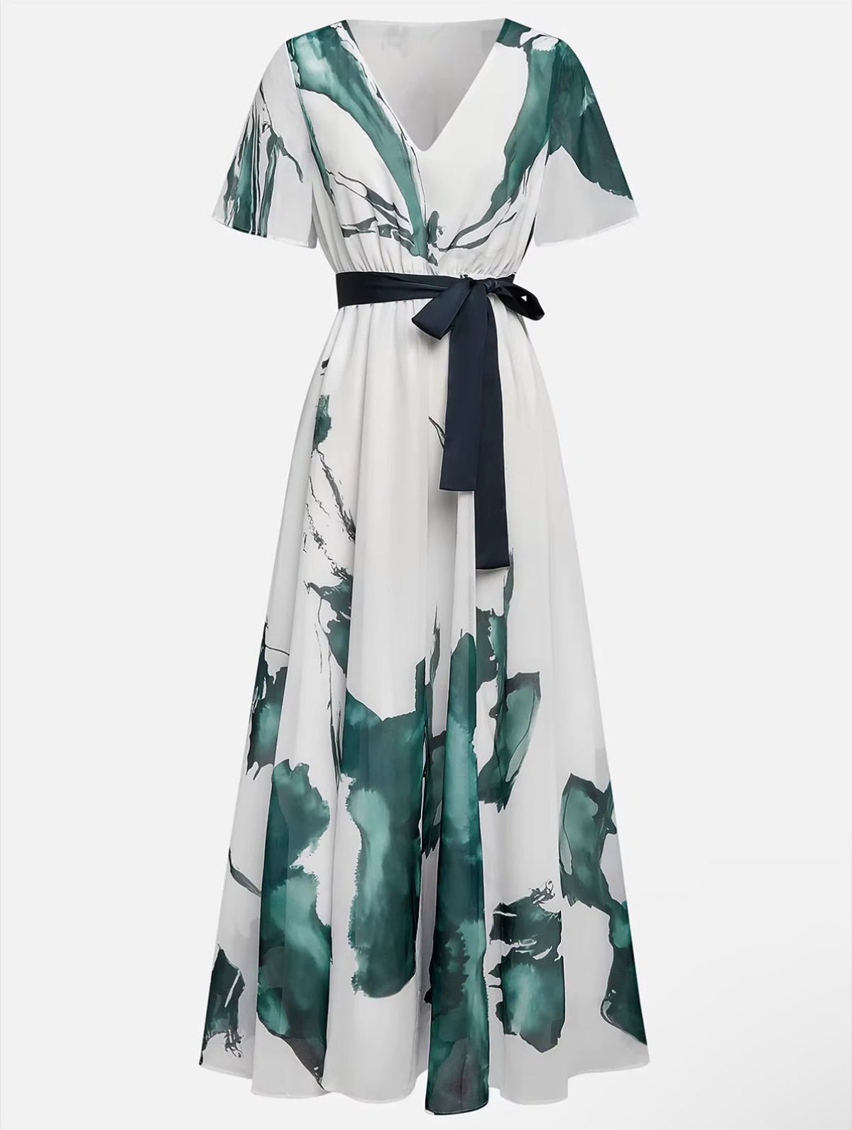 Nikka – Flowing Watercolor Maxi Dress with Tie Waist