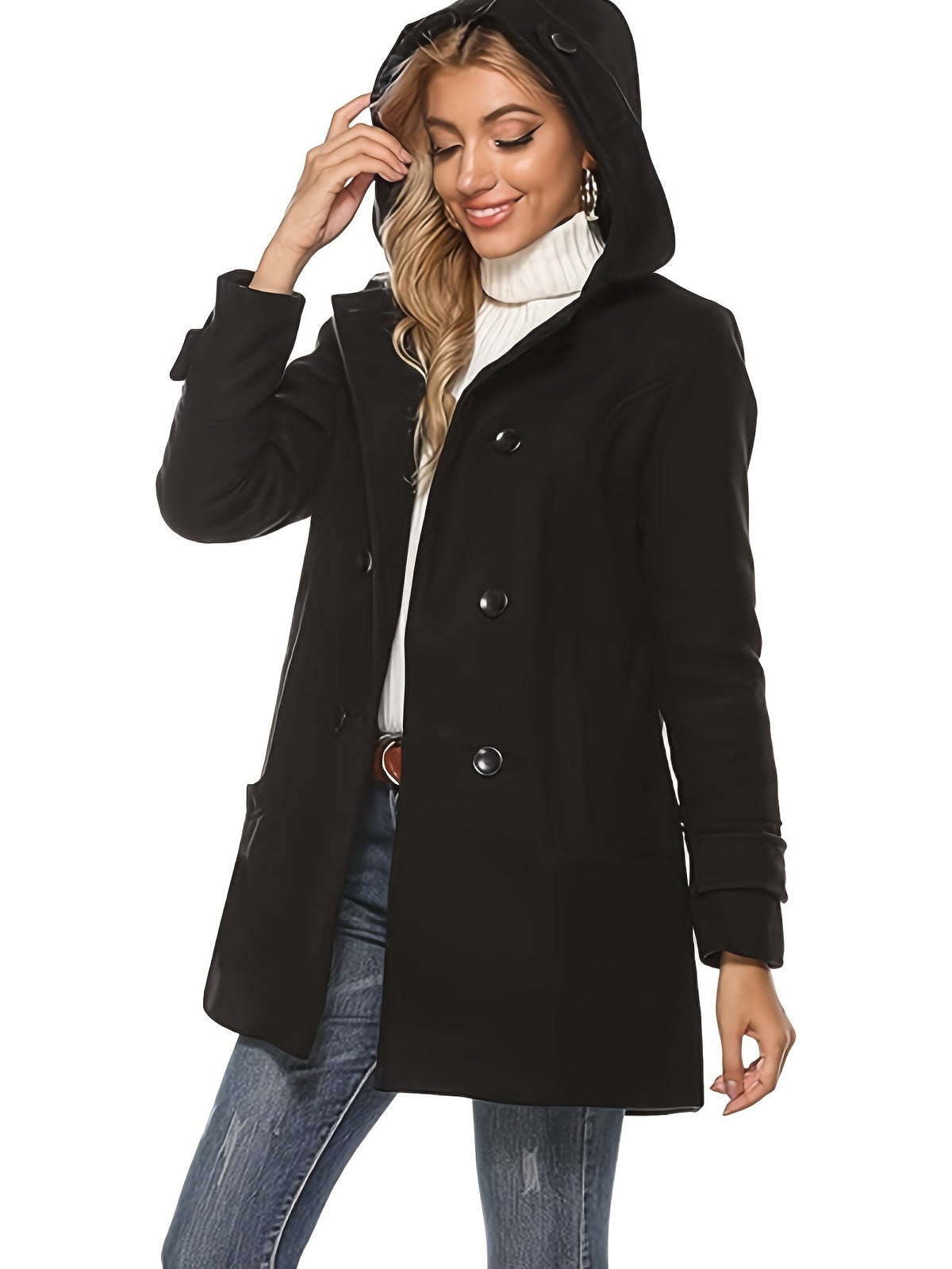 Orvana | Women's Hooded Double-Breasted Mid-Length Coat