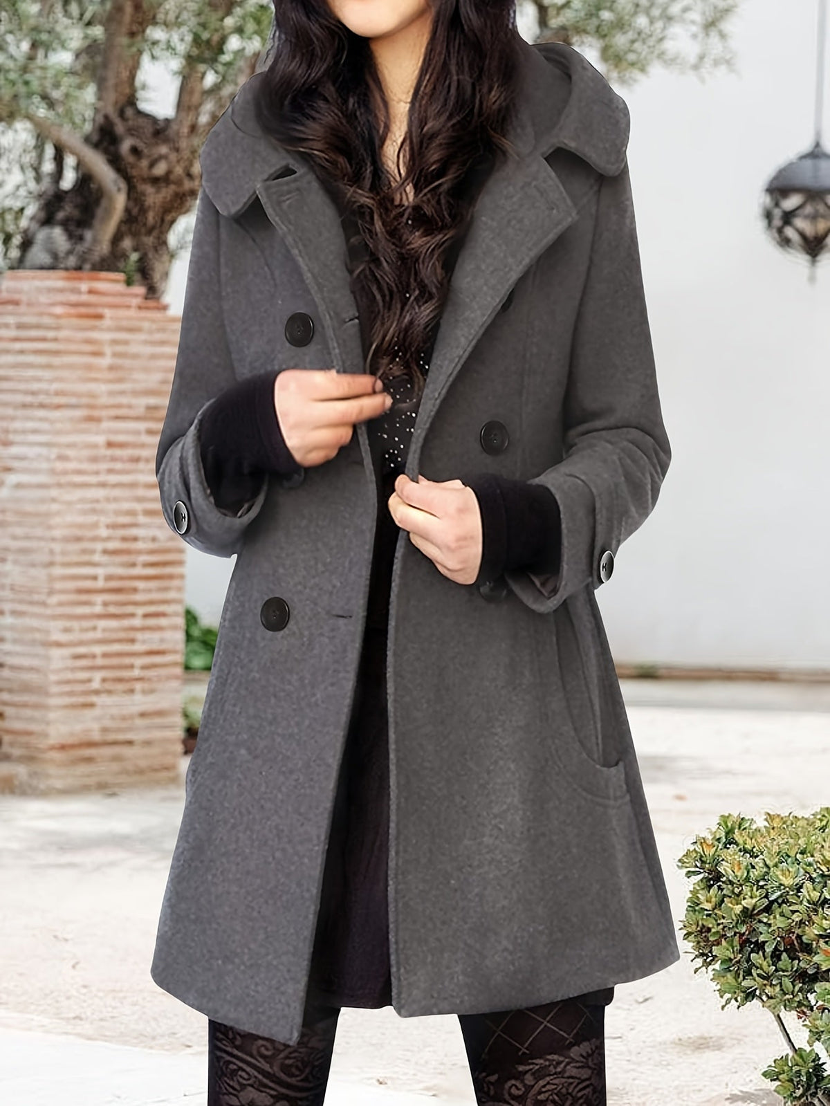 Orvana | Women's Hooded Double-Breasted Mid-Length Coat