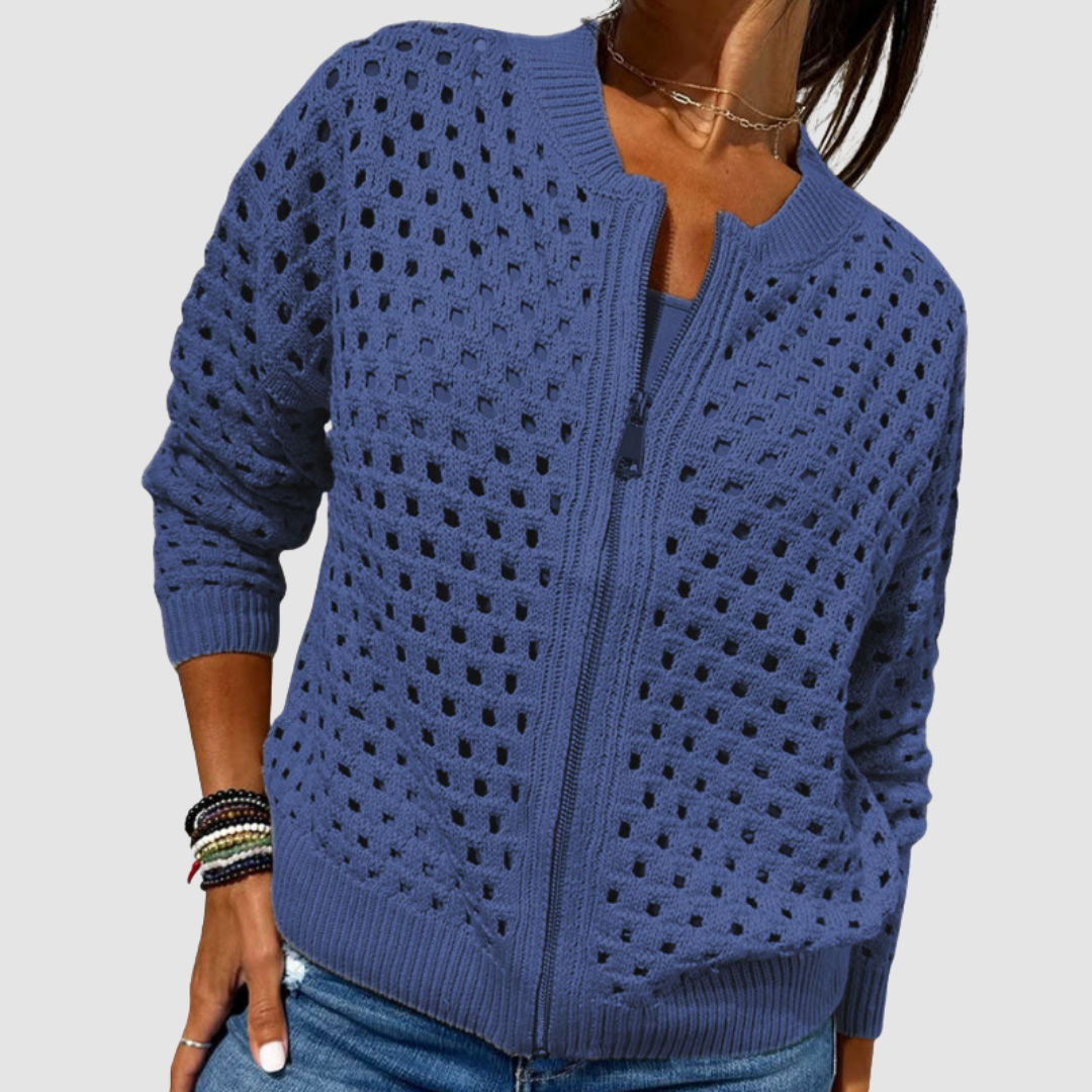 Orvyn | Women's Hollow Knit Zip-Up Cardigan