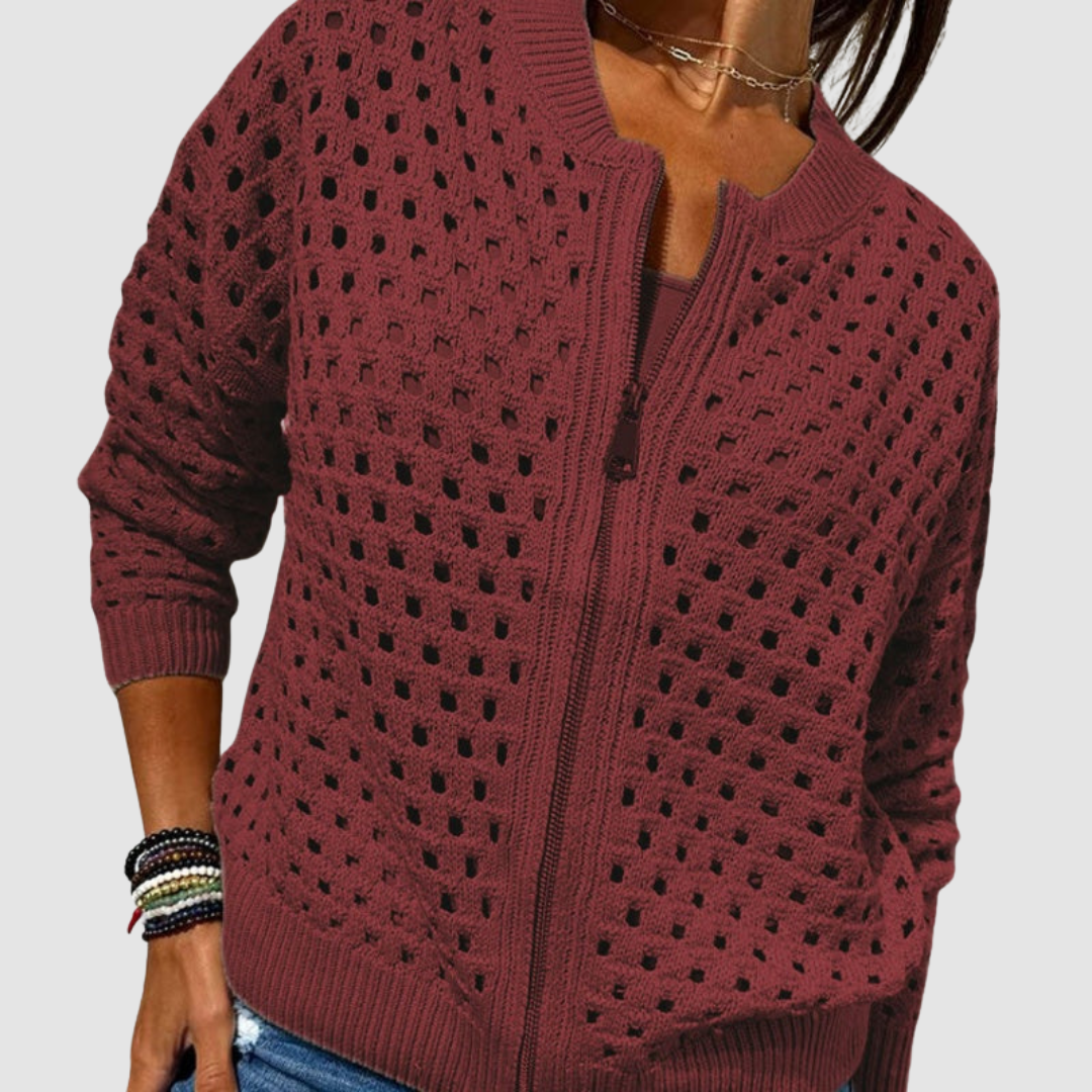 Orvyn | Women's Hollow Knit Zip-Up Cardigan