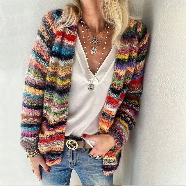 Pemba | Women's Multicolor Open Front Knit Cardigan