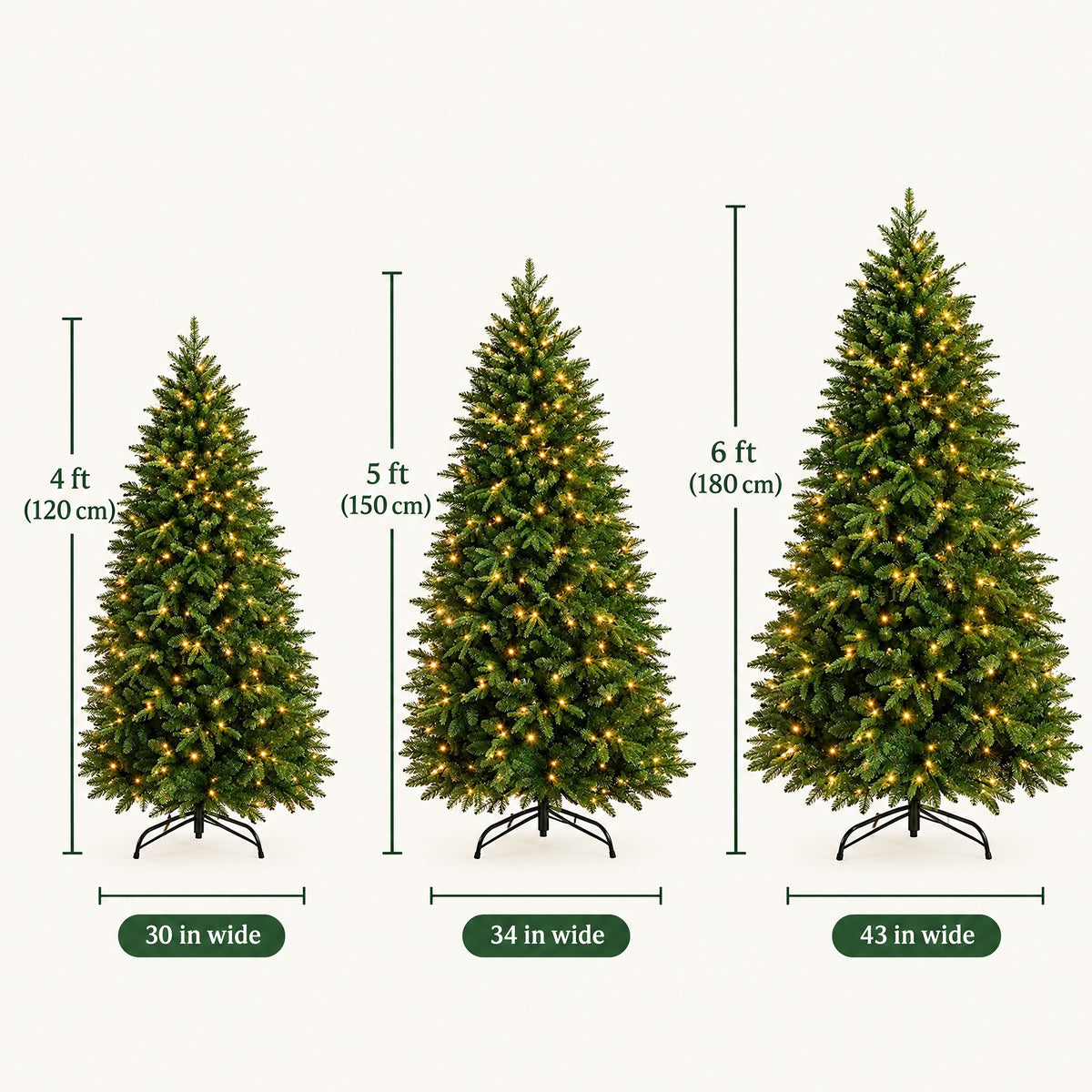 Pre-Lit Artificial Christmas Tree 4ft, 5ft, 6ft – Warm White LED, Up to 800 Tips