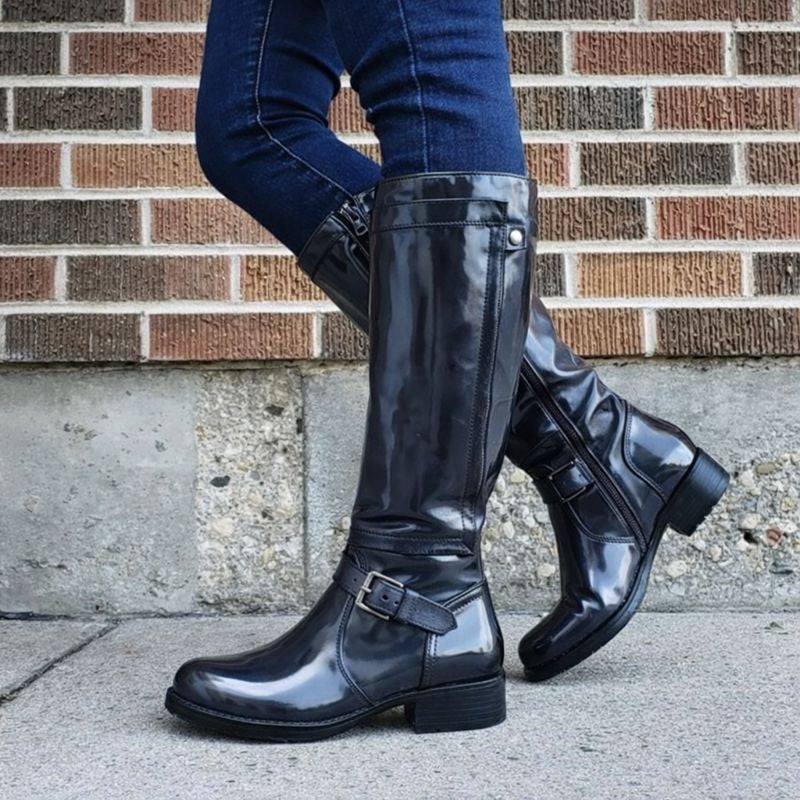 Elegant Buckle Side Zip Knee High Boots