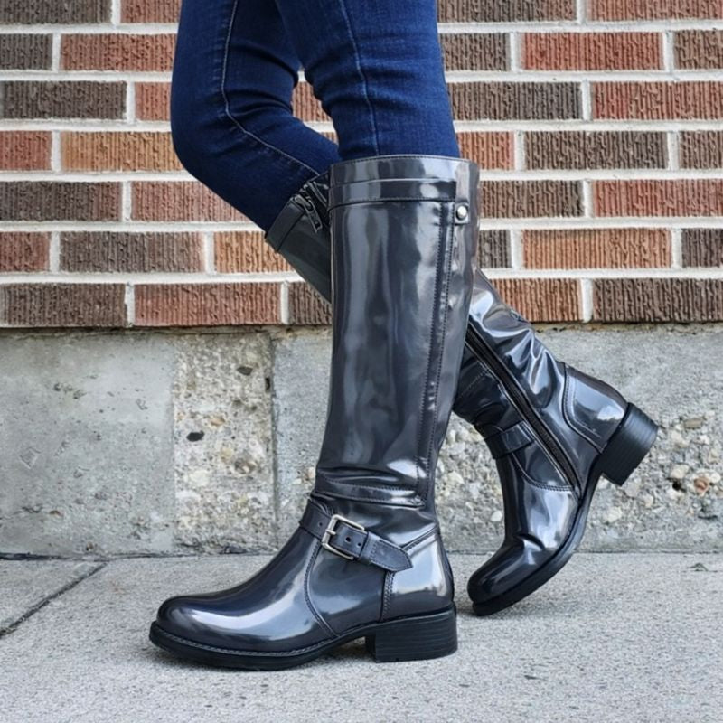 Elegant Buckle Side Zip Knee High Boots