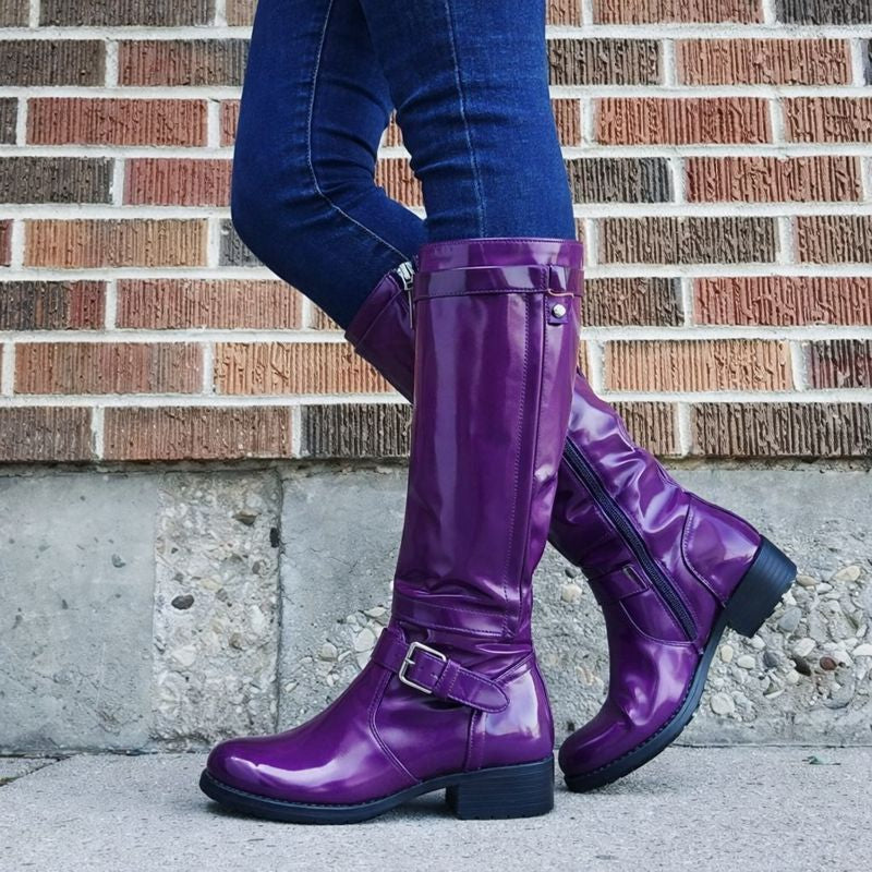 Elegant Buckle Side Zip Knee High Boots