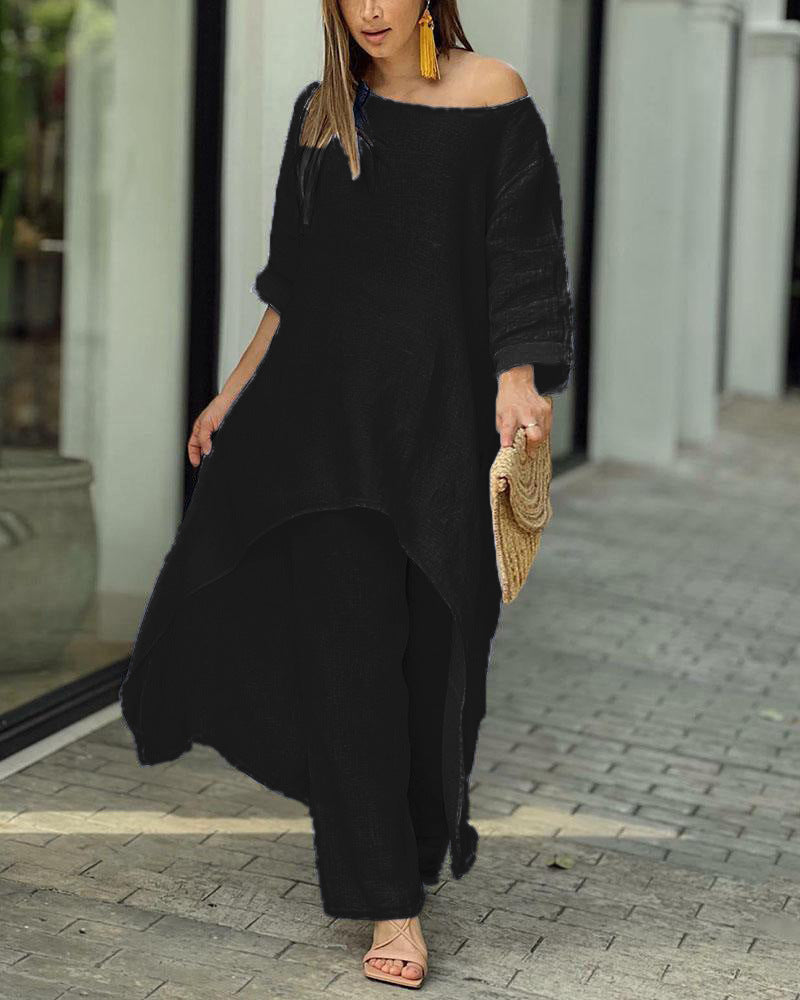 Oasis | Women's Two Piece Set Longline Tunic Wide Leg Pants