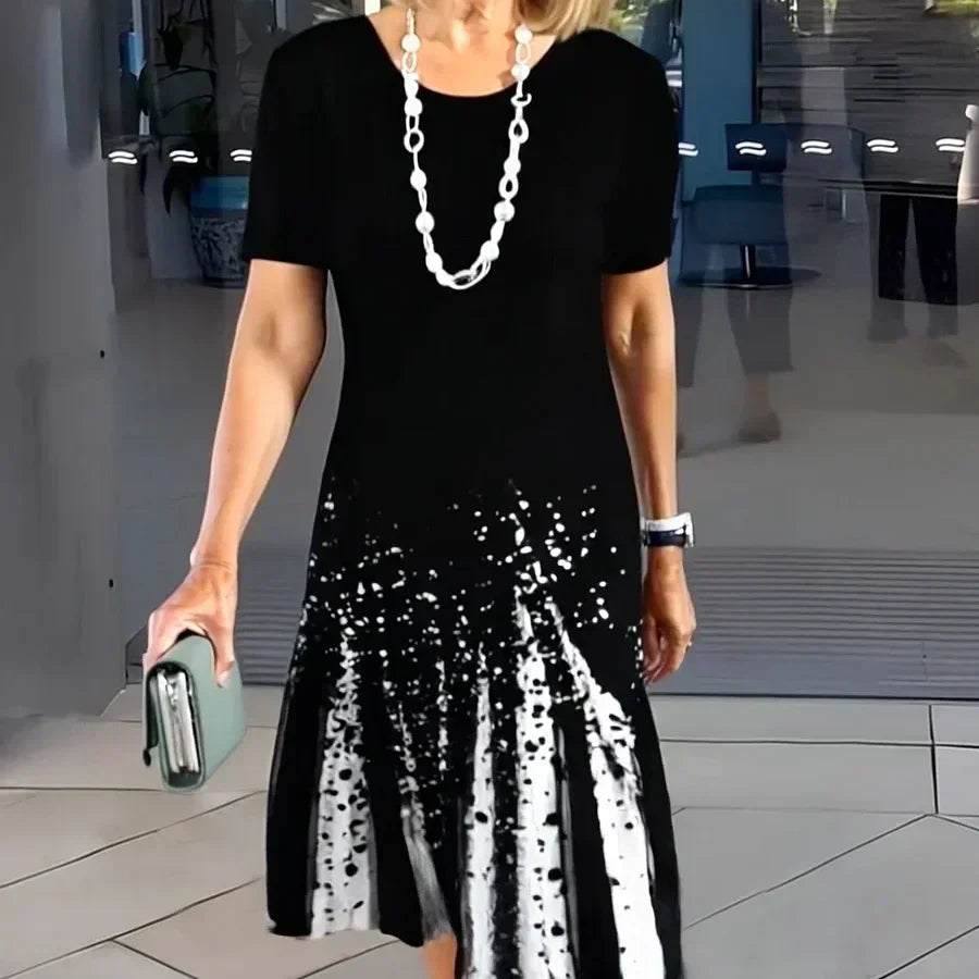 Vivid | Women's Print Midi Dress Short Sleeve A-Line Casual