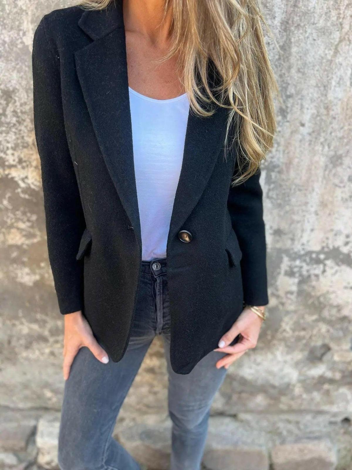 Women's Casual Blazer Notched Lapel Single Button Long Sleeve Pockets