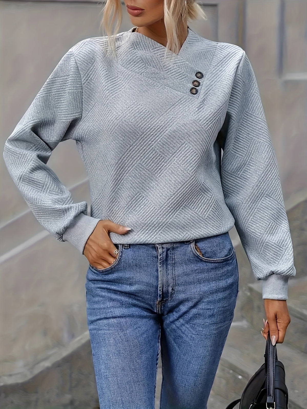 Thalvine | Women's Asymmetric Button-Neck Pullover Sweater