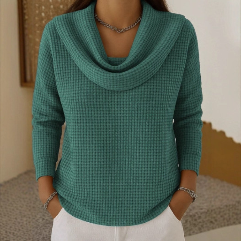 Thessaly | Women's Cowl Neck Waffle Knit Sweater