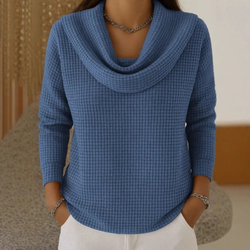 Thessaly | Women's Cowl Neck Waffle Knit Sweater