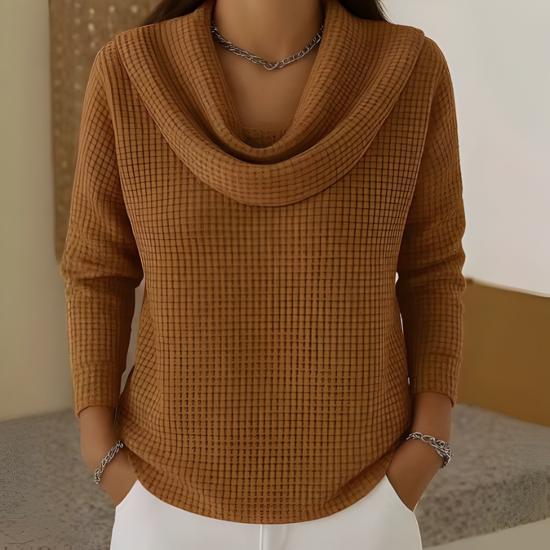 Thessaly | Women's Cowl Neck Waffle Knit Sweater